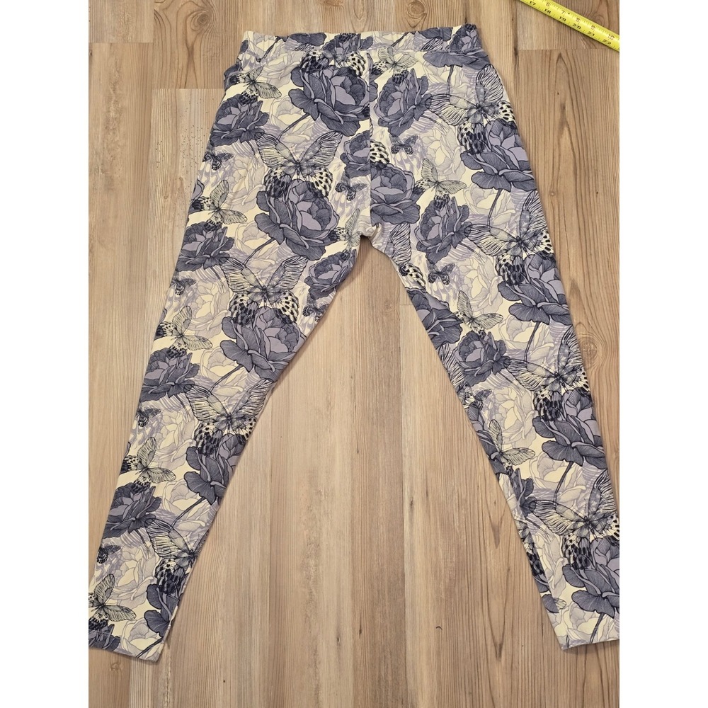 Soft Surroundings Butterfly Floral Leggings Cream Blue Cotton Blend Size M - Picture 7 of 7